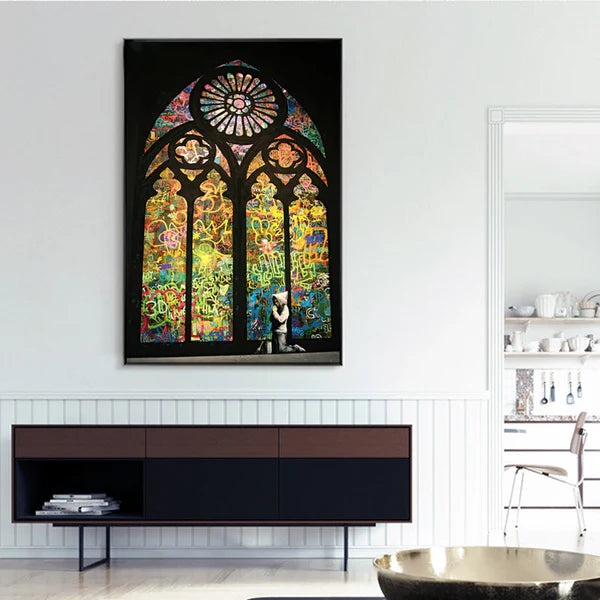 Banksy Stained Glass Window Graffiti