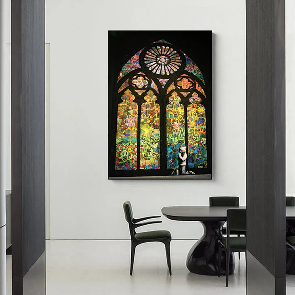 Banksy Stained Glass Window Graffiti