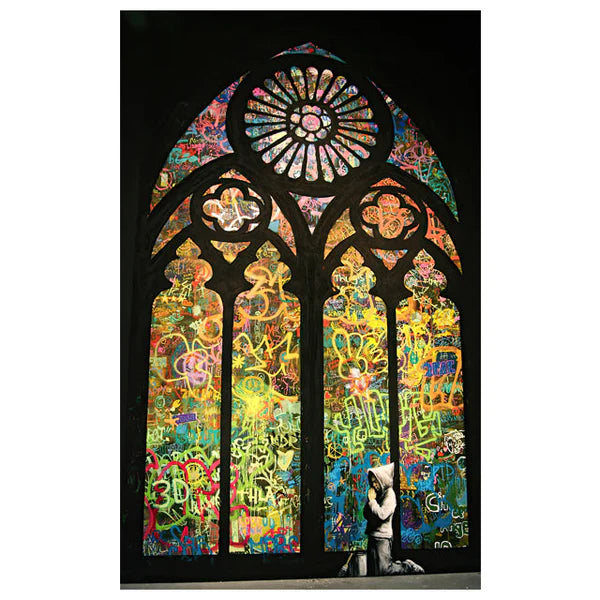 Banksy Stained Glass Window Graffiti