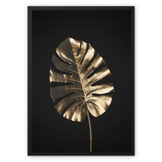 Golden Monstera Float Framed Canvas