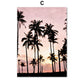 Pink Sunset Beach Coconut Tree Surfboard Wall Art